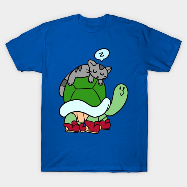 Tortoise and Sleepy Kitty T-Shirt by saradaboru